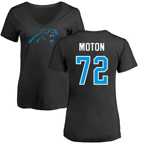 Carolina Panthers Black Women Taylor Moton Name and Number Logo Slim Fit NFL Football #72 T Shirt